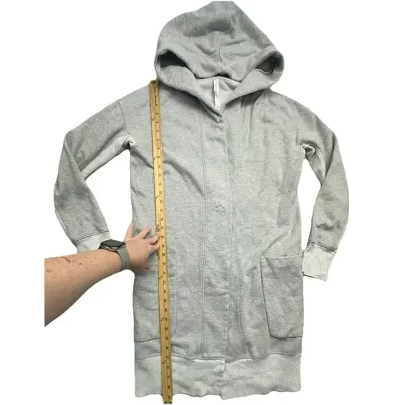 Lululemon Karmacollected Wrap Womens 6 Heather Gray Longline Hooded Sweatshirt - Picture 7 of 13